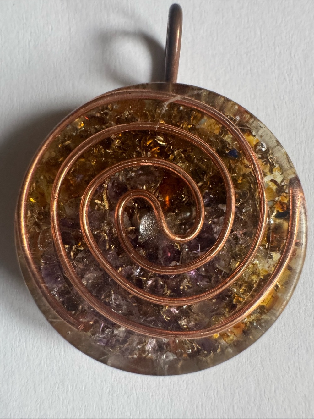Handmade Round Organite Pendant Healing Crystal Reiki Charm with Copper Vortex